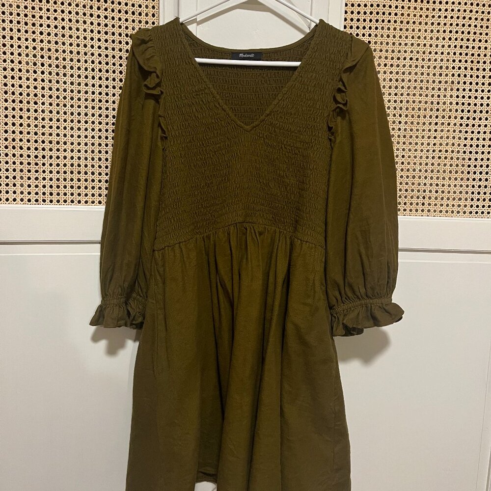 Madewell Olive Green Flannel mini dress